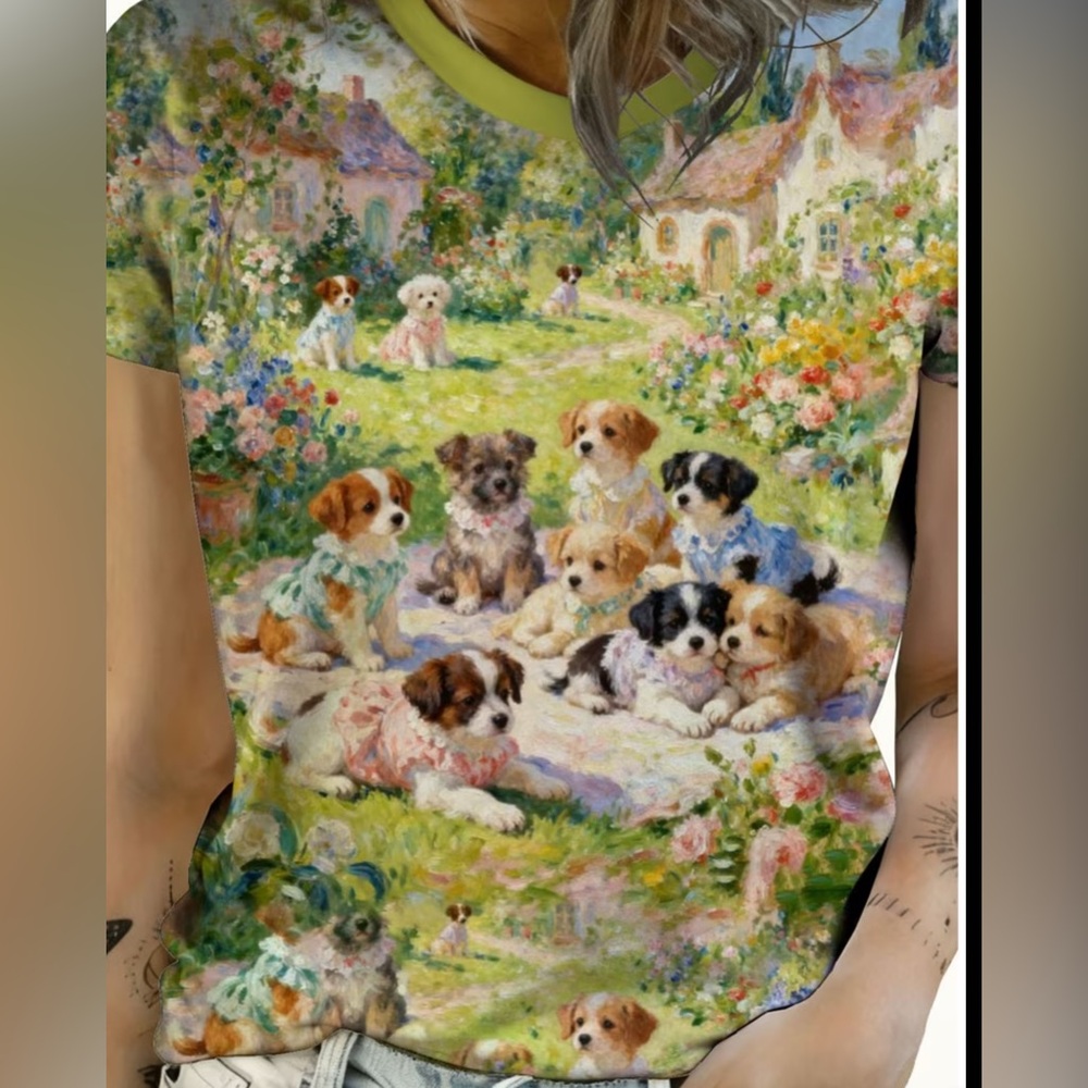 Cute Puppy Garden Print Tee in Pastel Multi - Picture 4 of 9